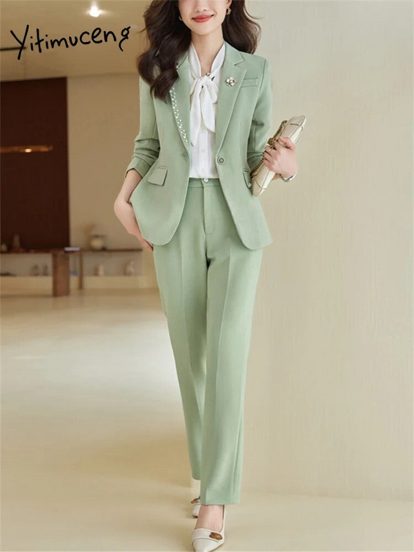 Yitimuceng biroja dāmu oficiālais žakete un bikškostīmi sievietēm 2023. gada rudens ziema, jauna modes darba jaka un bikses, 2 daļ.