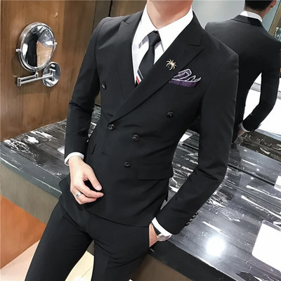 2023. (Blazer + prsluk + hlače) Muška moda, poslovni talijanski stil, jednoredno i dvoredno kopčanje, uski ležerni komplet od 3 komada