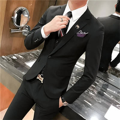 2023. (Blazer + prsluk + hlače) Muška moda, poslovni talijanski stil, jednoredno i dvoredno kopčanje, uski ležerni komplet od 3 komada