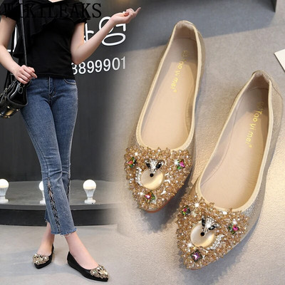 Blizgantys batai Pavasariniai Batai Moteriški Kalnų krištolas Didesnio dydžio Slydimo batai Moterims Madingi Juodi Buteliai Loafers Sepatu Wanita Korea