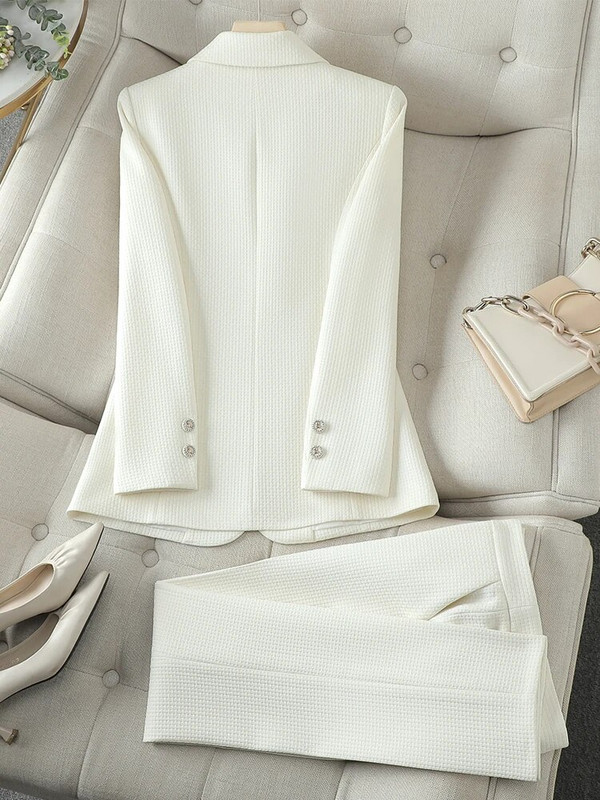 Žensko tkano formalno odijelo s hlačama Jesen kava bež crna uska ženska jakna i hlače Poslovni radni modni 2-dijelni komplet sakoa