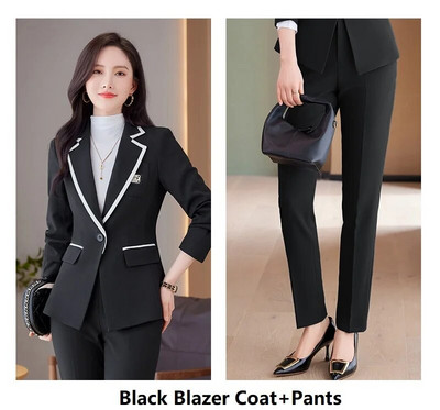 Visokokvalitetne tkanine Jesen Zima Sakoi Feminino za žene Ženske uredske odijela s hlačama Formalni profesionalni poslovni setovi radne odjeće