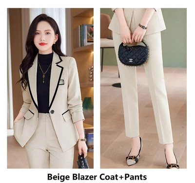 Visokokvalitetne tkanine Jesen Zima Sakoi Feminino za žene Ženske uredske odijela s hlačama Formalni profesionalni poslovni setovi radne odjeće