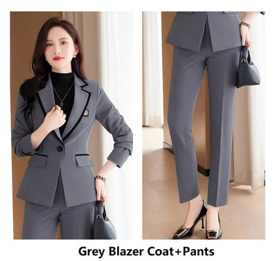 Visokokvalitetne tkanine Jesen Zima Sakoi Feminino za žene Ženske uredske odijela s hlačama Formalni profesionalni poslovni setovi radne odjeće