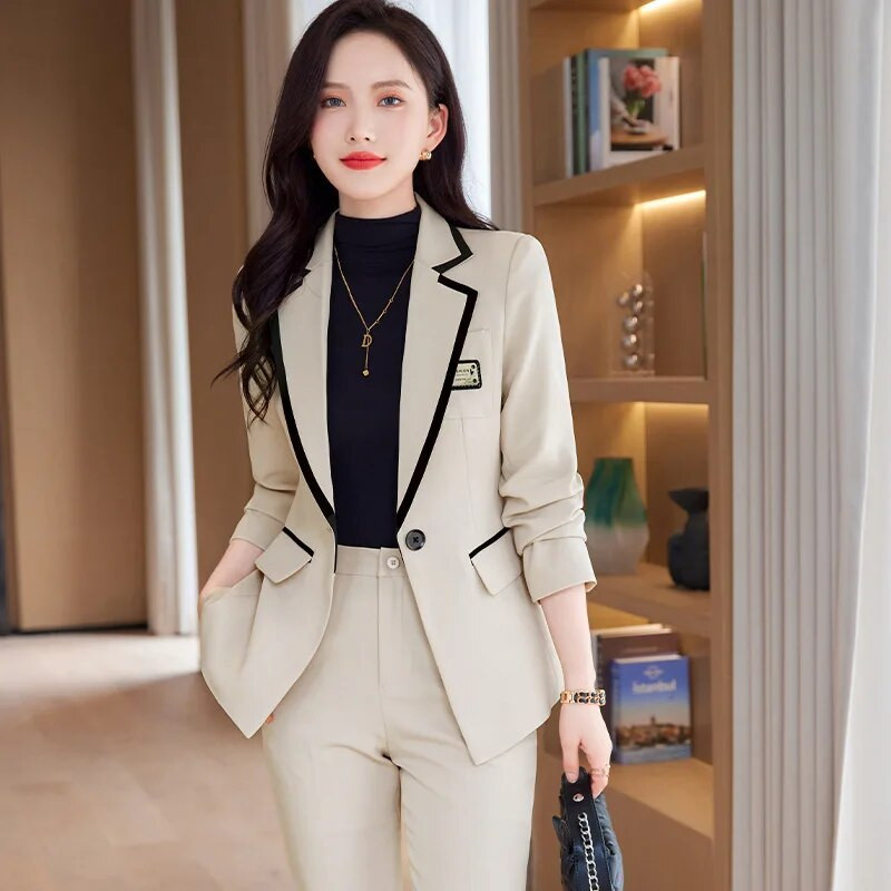 Visokokvalitetne tkanine Jesen Zima Sakoi Feminino za žene Ženske uredske odijela s hlačama Formalni profesionalni poslovni setovi radne odjeće