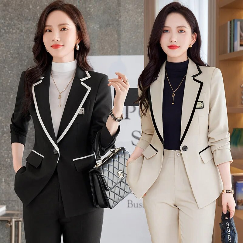 Visokokvalitetne tkanine Jesen Zima Sakoi Feminino za žene Ženske uredske odijela s hlačama Formalni profesionalni poslovni setovi radne odjeće