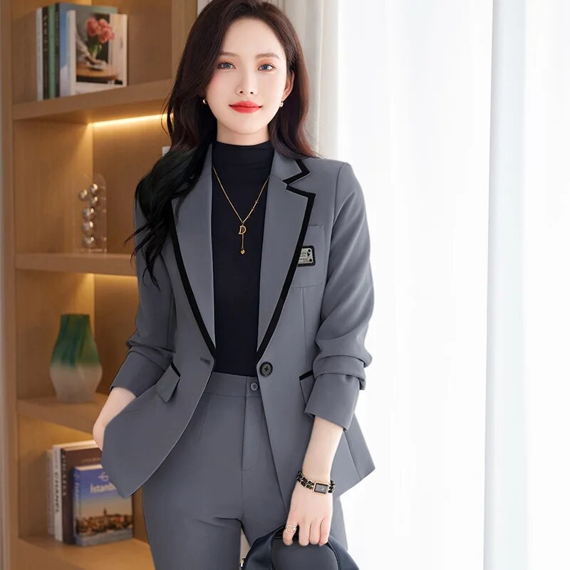 Visokokvalitetne tkanine Jesen Zima Sakoi Feminino za žene Ženske uredske odijela s hlačama Formalni profesionalni poslovni setovi radne odjeće