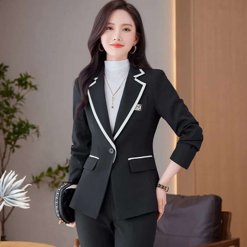 Visokokvalitetne tkanine Jesen Zima Sakoi Feminino za žene Ženske uredske odijela s hlačama Formalni profesionalni poslovni setovi radne odjeće