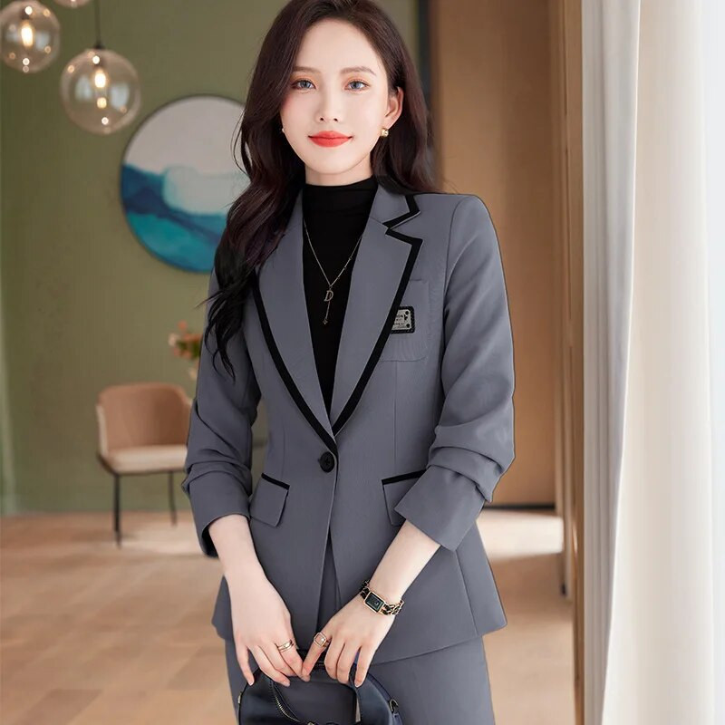 Visokokvalitetne tkanine Jesen Zima Sakoi Feminino za žene Ženske uredske odijela s hlačama Formalni profesionalni poslovni setovi radne odjeće