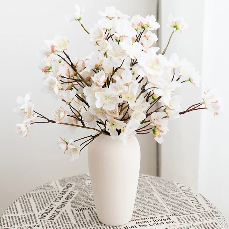 3kom svileni umjetni cvijet, bijeli trešnjin cvijet, dekoracija za vjenčanje, visokokvalitetna simulacija lažnog cvijeta, kućni buket, ružičasta