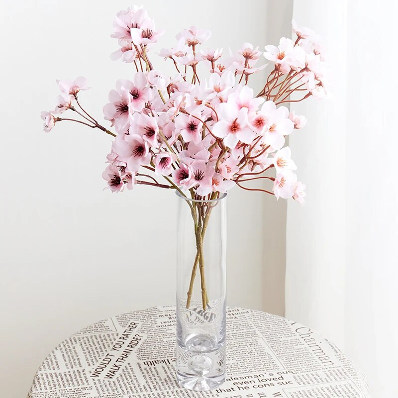 3kom svileni umjetni cvijet, bijeli trešnjin cvijet, dekoracija za vjenčanje, visokokvalitetna simulacija lažnog cvijeta, kućni buket, ružičasta