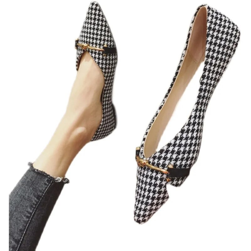 Proljeće/jesen 2023. Nove retro ženske cipele sa šiljatim prstima, sažete karirane cipele, udobne mekane ravne cipele, lagane ženske cipele za hodanje