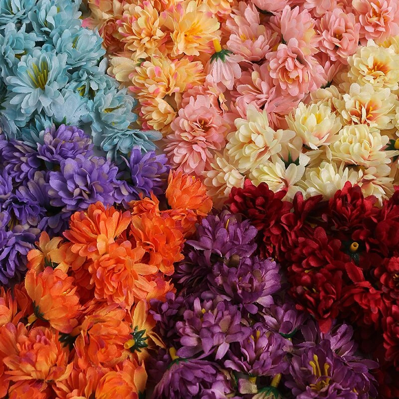 10/20/50 gab Mini margrietiņas mākslīgie ziedi galvas zīda viltus zieds mājas dekorēšanai kāzu dekorēšanai DIY amatniecības vītnes aksesuāri