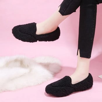 2022 Winter Women Loafers Lambs μάλλινα παπούτσια Hot Woman Flats Slip on Shoes Γούνα βελούδινα ζεστά γυναικεία παπούτσια Μαύρα καφέ παπούτσια για βάρκα 8556N