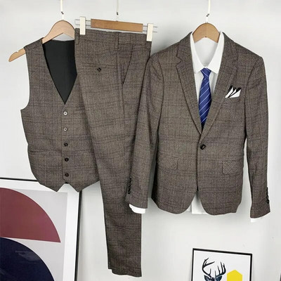 Boutique S-7XL (Blazer + Γιλέκο + Παντελόνι) Ανδρικό Κοστούμι Μόδα Business Italian Style Κομψό φόρεμα Gentleman Επίσημο κοστούμι 3 τεμαχίων