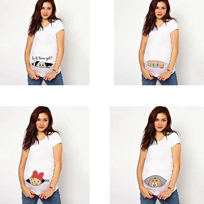 It`s A Girl Maternity Тениски с големи размери Летни тениски за бременни с къс ръкав Ежедневни дрехи за бременни Забавни дрехи