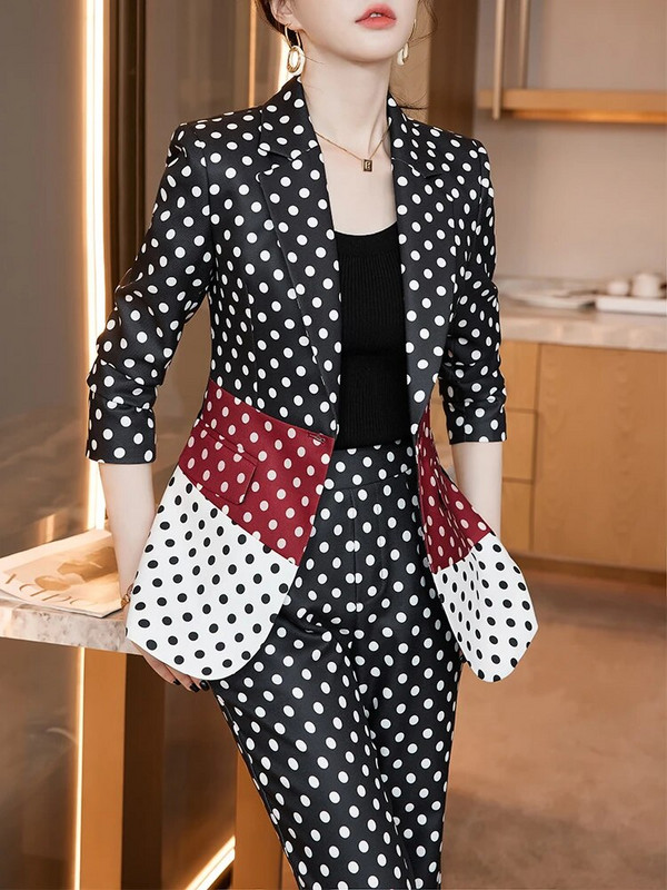 Crno Crveno Žuto Prugasto Ženska radna odjeća Hlače Odijelo Blazer Ženska ženska uska poslovna jakna Hlače Svečani set od 2 komada