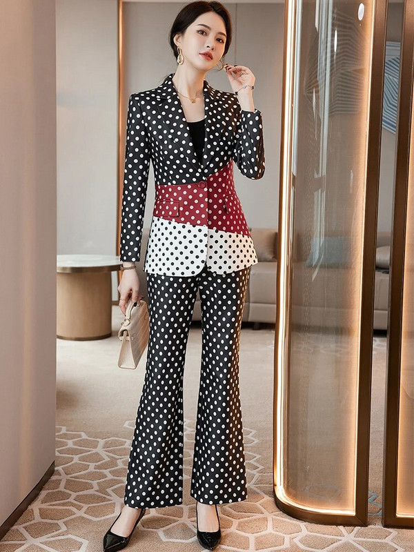 Crno Crveno Žuto Prugasto Ženska radna odjeća Hlače Odijelo Blazer Ženska ženska uska poslovna jakna Hlače Svečani set od 2 komada