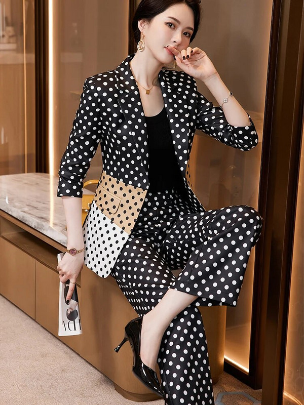 Crno Crveno Žuto Prugasto Ženska radna odjeća Hlače Odijelo Blazer Ženska ženska uska poslovna jakna Hlače Svečani set od 2 komada