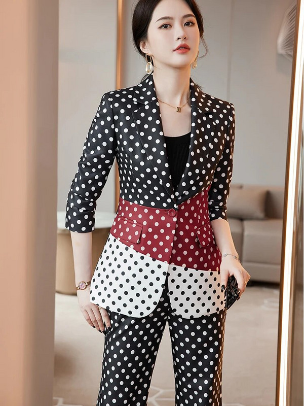 Crno Crveno Žuto Prugasto Ženska radna odjeća Hlače Odijelo Blazer Ženska ženska uska poslovna jakna Hlače Svečani set od 2 komada