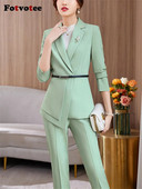 Fotvotee eleganti formāli bikškostīmi sievietēm, rudens ziema 2023, jauns, modes biroja žaketes bikses ar garām piedurknēm, 2 daļ.