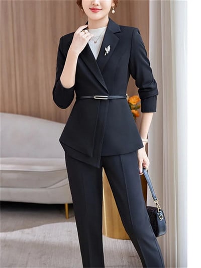 Fotvotee eleganti formāli bikškostīmi sievietēm, rudens ziema 2023, jauns, modes biroja žaketes bikses ar garām piedurknēm, 2 daļ.