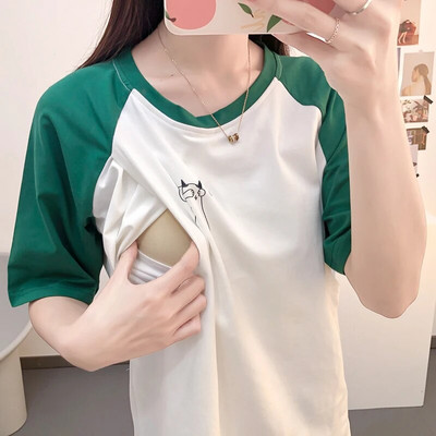 Majice za dojenje od čistog pamuka, majica kratkih rukava za trudnice, ljetna trudnička odjeća 5010B