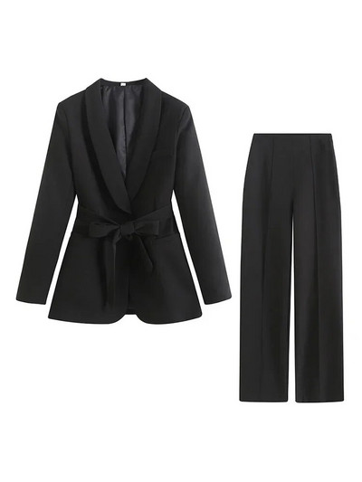 Ženska odijela s hlačama Jesen s remenom i hlače visokog struka Kompleti od 2 komada Odijelo Elegantna uredska odjeća Ležerni sako Kaputi za žene