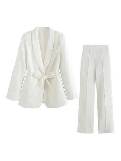 Ženska odijela s hlačama Jesen s remenom i hlače visokog struka Kompleti od 2 komada Odijelo Elegantna uredska odjeća Ležerni sako Kaputi za žene