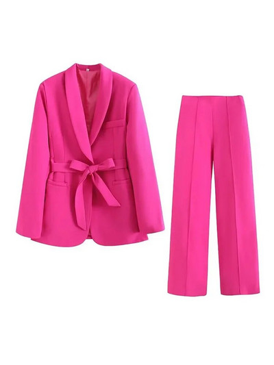 Ženska odijela s hlačama Jesen s remenom i hlače visokog struka Kompleti od 2 komada Odijelo Elegantna uredska odjeća Ležerni sako Kaputi za žene