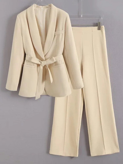 Ženska odijela s hlačama Jesen s remenom i hlače visokog struka Kompleti od 2 komada Odijelo Elegantna uredska odjeća Ležerni sako Kaputi za žene