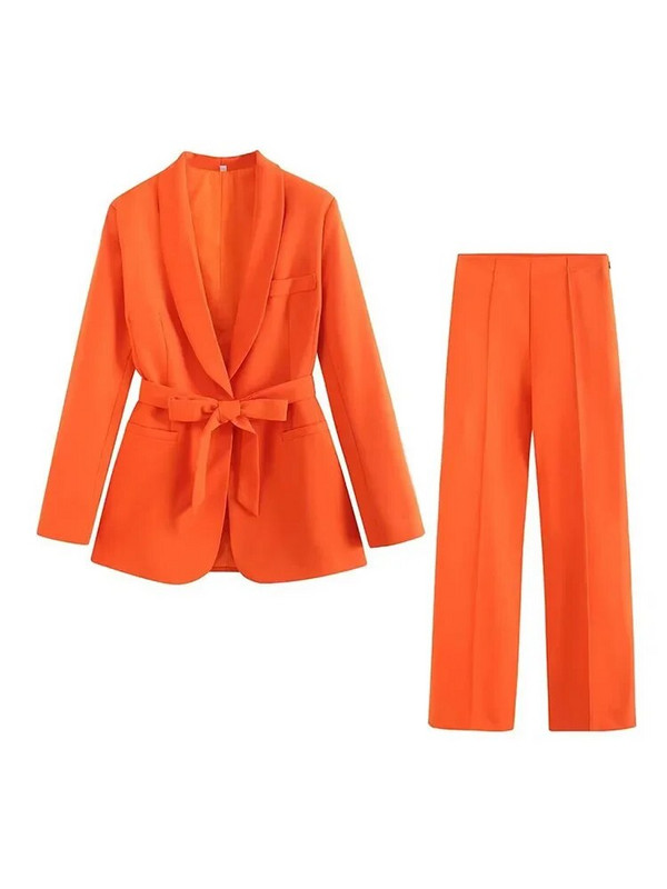 Ženska odijela s hlačama Jesen s remenom i hlače visokog struka Kompleti od 2 komada Odijelo Elegantna uredska odjeća Ležerni sako Kaputi za žene