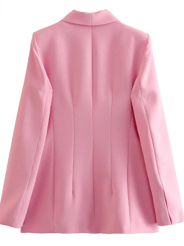 Női blézer 2023, új őszi, elegáns, alkalmi irodai női rózsaszín kabát, divatos, magas derekú, bő, széles szárú nadrág, nadrágkosztüm