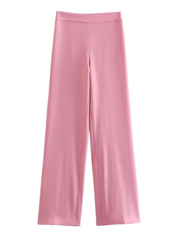 Női blézer 2023, új őszi, elegáns, alkalmi irodai női rózsaszín kabát, divatos, magas derekú, bő, széles szárú nadrág, nadrágkosztüm