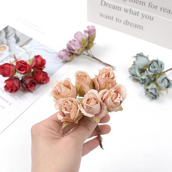 6 τμχ 3 εκ. Μίνι μεταξωτό τριαντάφυλλο τεχνητό λουλούδι Μπουκέτο DIY Floral Crown Διακόσμηση σπιτιού Στεφάνι τοίχου Διακόσμηση γάμου Ψεύτικα λουλούδια