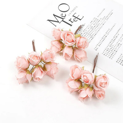 6Pcs 3cm Mini svilena ruža Buket umjetnog cvijeća DIY Cvjetna kruna Home Decor Zidni vijenac Vjenčana dekoracija Lažno cvijeće