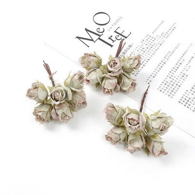 6Pcs 3cm Mini svilena ruža Buket umjetnog cvijeća DIY Cvjetna kruna Home Decor Zidni vijenac Vjenčana dekoracija Lažno cvijeće