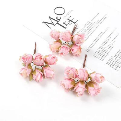 6Pcs 3cm Mini svilena ruža Buket umjetnog cvijeća DIY Cvjetna kruna Home Decor Zidni vijenac Vjenčana dekoracija Lažno cvijeće