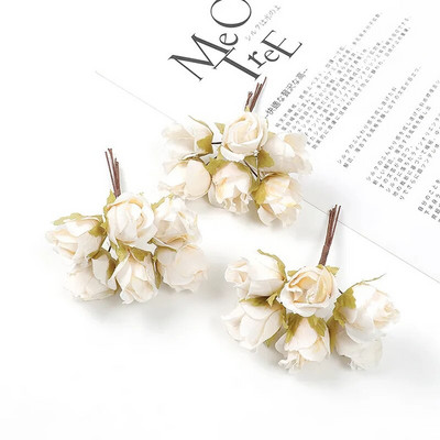 6Pcs 3cm Mini svilena ruža Buket umjetnog cvijeća DIY Cvjetna kruna Home Decor Zidni vijenac Vjenčana dekoracija Lažno cvijeće