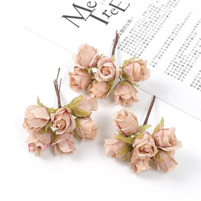 6Pcs 3cm Mini svilena ruža Buket umjetnog cvijeća DIY Cvjetna kruna Home Decor Zidni vijenac Vjenčana dekoracija Lažno cvijeće
