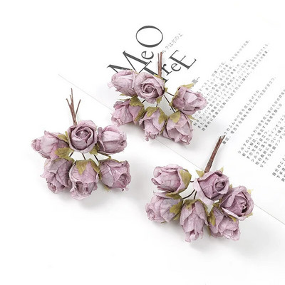 6Pcs 3cm Mini svilena ruža Buket umjetnog cvijeća DIY Cvjetna kruna Home Decor Zidni vijenac Vjenčana dekoracija Lažno cvijeće