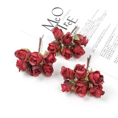 6Pcs 3cm Mini svilena ruža Buket umjetnog cvijeća DIY Cvjetna kruna Home Decor Zidni vijenac Vjenčana dekoracija Lažno cvijeće