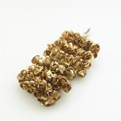 Vairumtirdzniecība 144/partija Viens iepakojums Galva 2cm Zelta sudraba plūme Mākslīgā mini papīra roze Scrapbooking kāzu dekorācijas rokdarbi