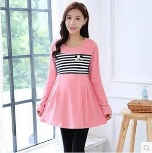 Modna majica za trudnice i dojilje u korejskom stilu prugasta pačurk pamučna majica s patentnim zatvaračem duge široke majice za dojilje nakon poroda