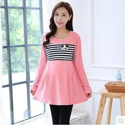 Modna majica za trudnice i dojilje u korejskom stilu prugasta pačurk pamučna majica s patentnim zatvaračem duge široke majice za dojilje nakon poroda