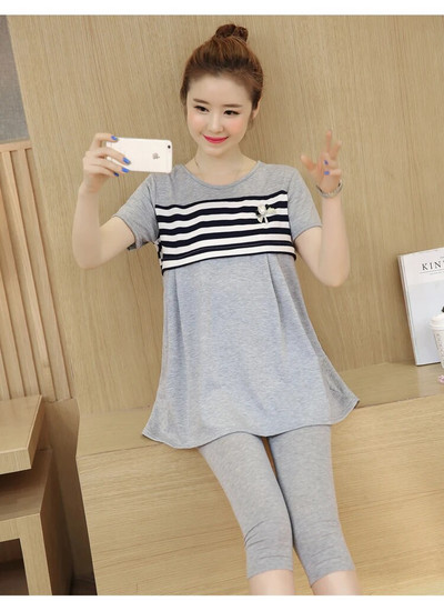 Modna majica za trudnice i dojilje u korejskom stilu prugasta pačurk pamučna majica s patentnim zatvaračem duge široke majice za dojilje nakon poroda