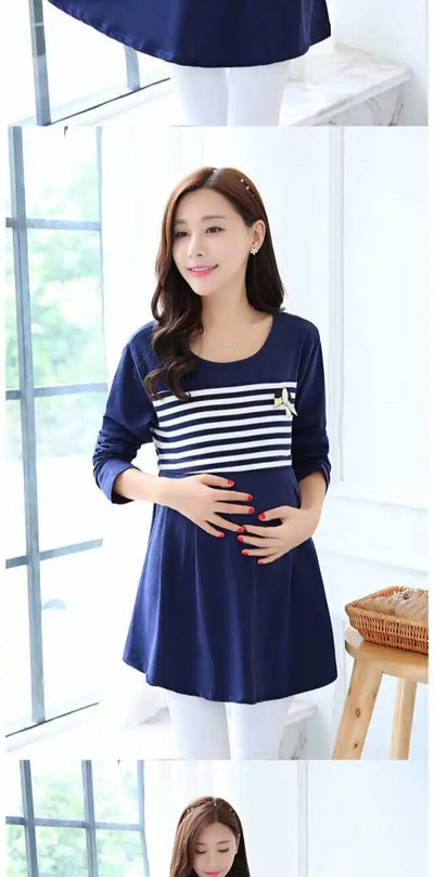 Modna majica za trudnice i dojilje u korejskom stilu prugasta pačurk pamučna majica s patentnim zatvaračem duge široke majice za dojilje nakon poroda