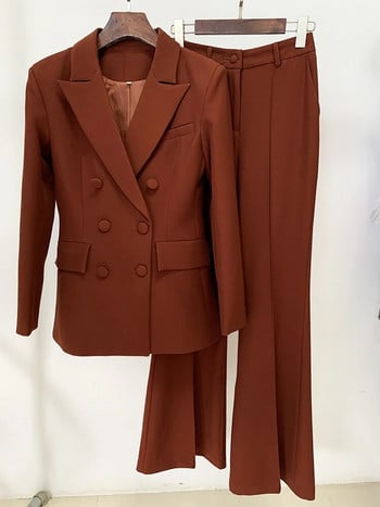 2023 Fashion Brown Khaki Νέο Διπλό Στήθος Slim Fit Γραφείο επαγγελματικό κοστούμι σακάκι Blazer Flare Παντελόνι Σετ Σετ δύο τεμαχίων