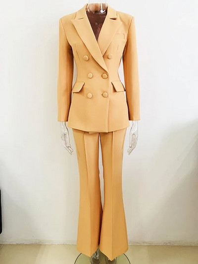 2023. modni smeđi kaki novi uredski uredski poslovni odijelo s dvostrukim kopčanjem, jakna, jakna, široki set hlača, dvodijelni komplet