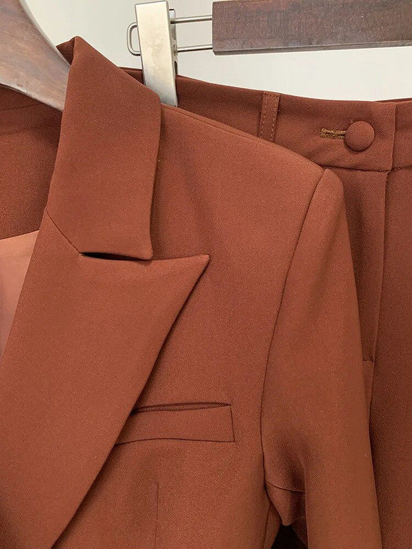 2023. modni smeđi kaki novi uredski uredski poslovni odijelo s dvostrukim kopčanjem, jakna, jakna, široki set hlača, dvodijelni komplet